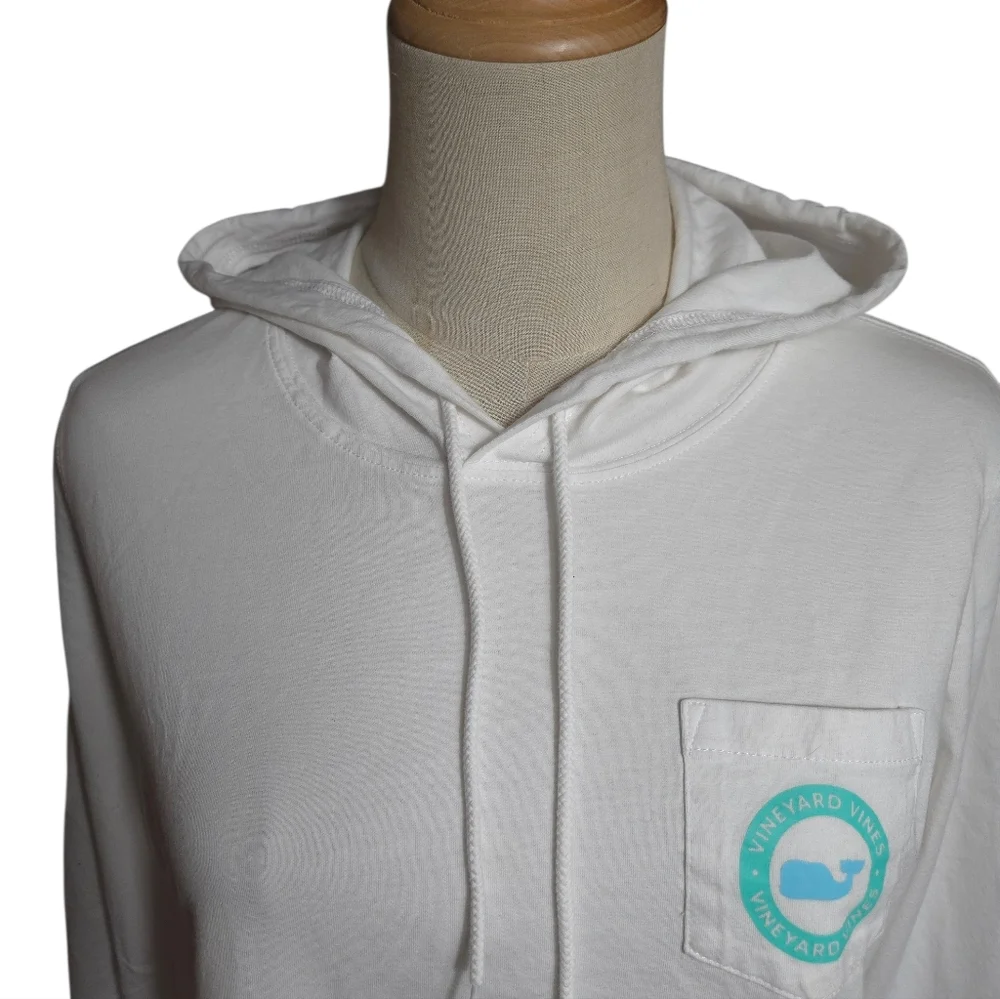 Vineyard Vines White Hooded Logo Pullover Long Sleeve Tee Shirt